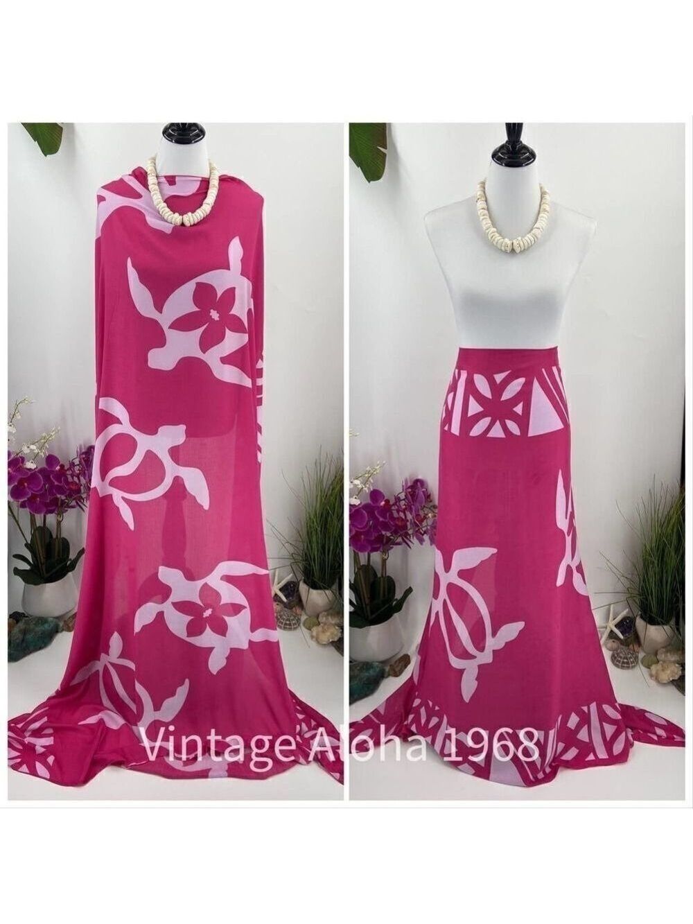 Pink/White Honu & Tapa SARONG Pareo Lavalava Beach Wrap Skirt Summer Scarf